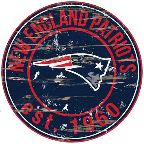 Nfl New England Patriots Round Distressed Established Wood