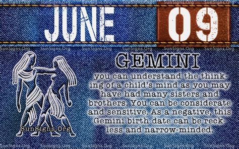 June has as representative symbols the rose and oak as plants, alexandrite and moonstone as gemstones and the goddess of family. June 9 - Birthday Horoscope Personality | Sun Signs