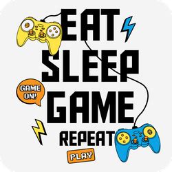 August (approx.), blue, jazhn, skrzm, and wolfy leave. Eat Sleep Game Repeat Play Sticker