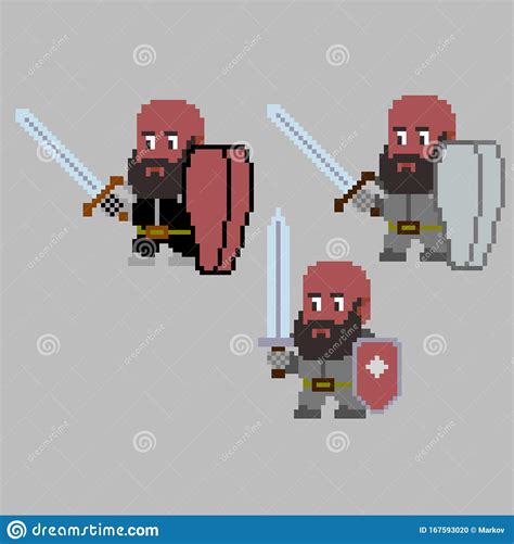 Set Of Pixel Characters In Art Style Stock Vector Illustration Of