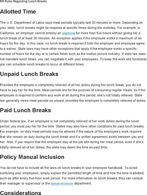 Have a written policy about lunch breaks. HR Rules & Regulations | Download Free & Premium Templates ...