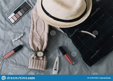 Stylish Flatlay Arrangement With Female Fashion Clothes And Accessories