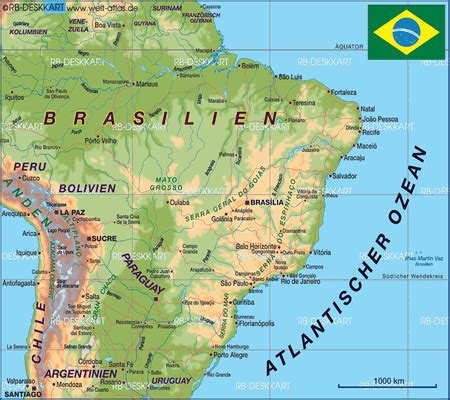Brasilien hat eine reihe von nationalparks, darunter amazonien, pantanal matogrossense und iguacu. Flüsse Brasilien Karte | goudenelftal
