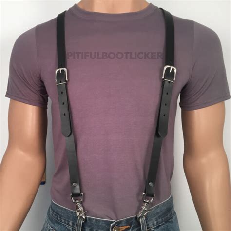 Leather Suspenders Braces Genuine Cowhide Biker Punk Hand Made Us 5