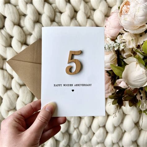 5th Anniversary Card With Wood Detail By Design By Eleven