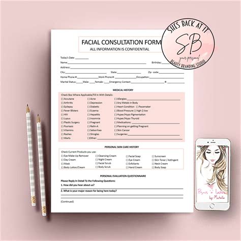paper editable esthetician client intake form waiver form and consultation form esthetician