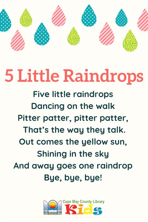 5 Little Raindrops Kindergarten Songs Classroom Songs Weather Theme