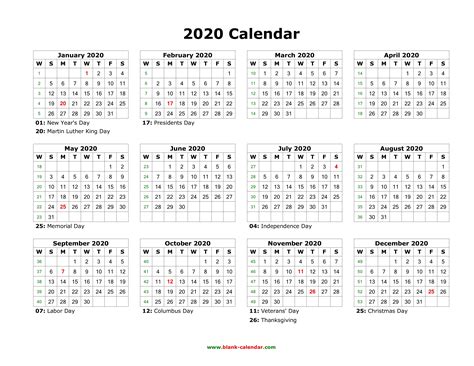 Unique Printable 2020 Monthly Calendar With Holidays Free Printable