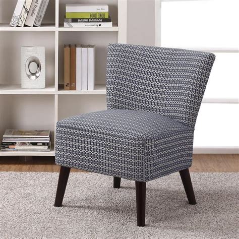 This beauty has the classic armless design and generous seat that make it a slipper chair. Avenue Greene Kinsley Armless Blue Patterned Accent Chair ...