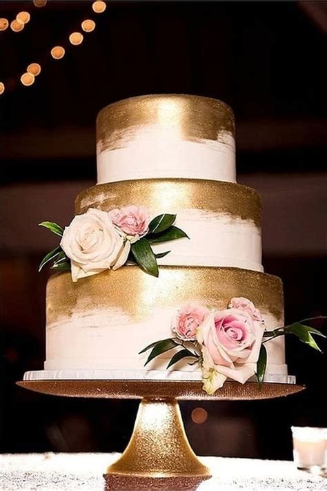 Leading manufacturer of 3 tier wedding cake, elegant wedding cake and wedding cream cake from gurgaon. 3 tier gold wedding cake with blush flowers - wedding cake ...