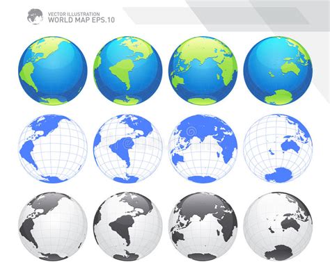 Globi Che Mostrano Terra Con Tutti I Continenti Vettore Del Globo Del