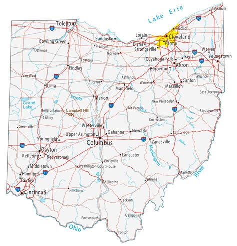 Ohio Map â€“ Roads And Cities Large Map Vivid Imagery 12 Inch By 18