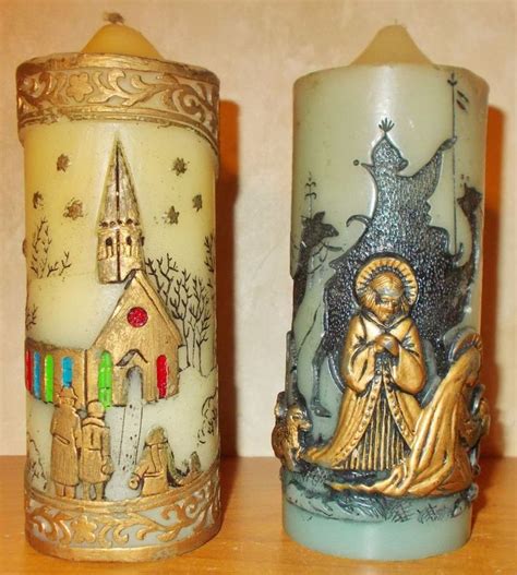 Vintage Christmas Candles Relief Nativity Church Discolored