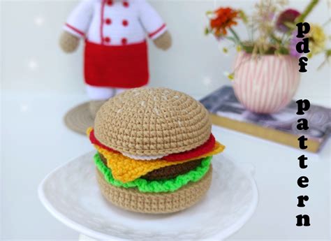 Free Crochet Pattern Burger Amigurumi Burger Crochet Fast Etsy