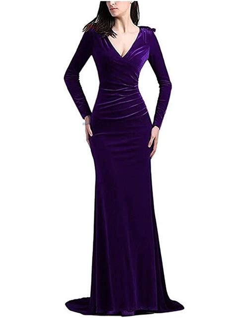 Buy Loving House Womens Sexy Long Sleeve Velvet Mermaid Prom Dresses V Neck Long Evening Gowns