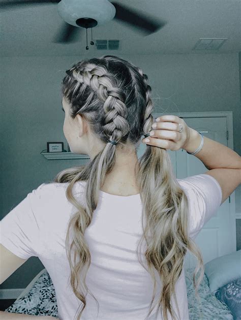 Two Dutch Braid Pigtails With Curled Hair Cute And Effortless Good