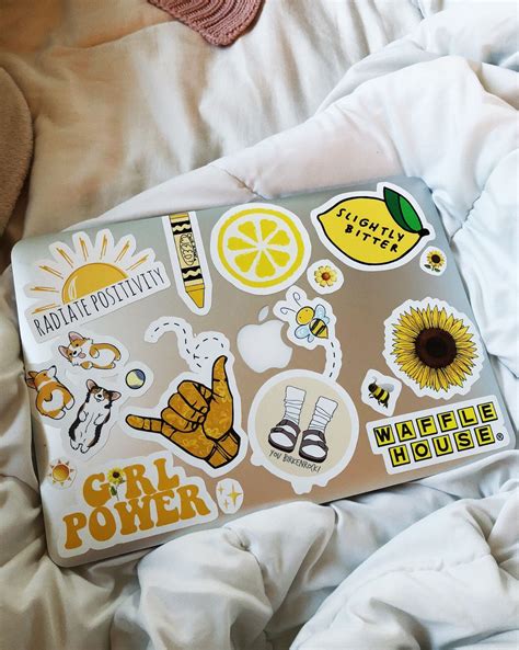 madedesigns shop redbubble laptop stickers yellow aesthetic computer sticker