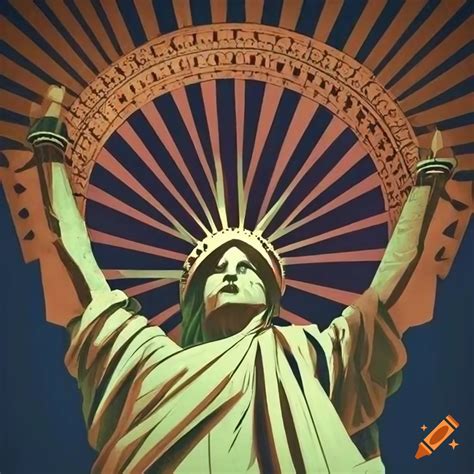 Elegant Art Deco Poster Featuring Hungarian Statue Of Liberty