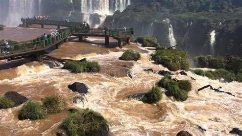 A Walkway Of Iguazu Falls From The Brazilian Side Stock Image Image