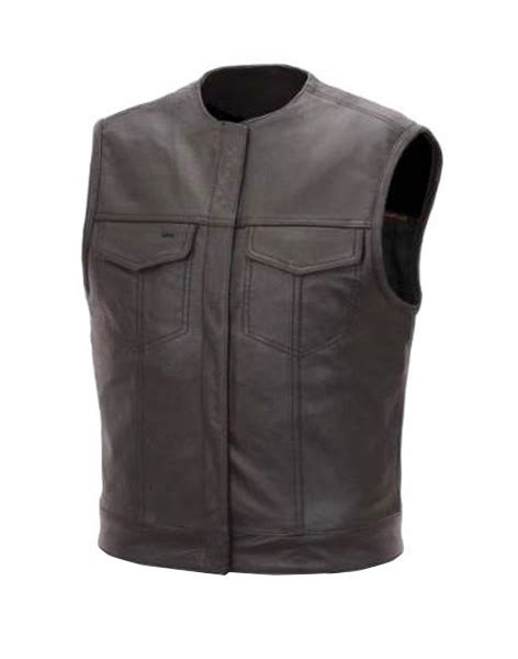 F639 Mens Collarless MC Leather Vest Tennessee Leather