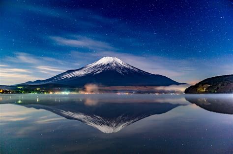 Mount Fuji Night Reflections Wallpaper Hd Nature Wallpapers 4k Wallpapers Images Backgrounds