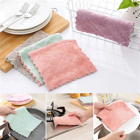 4pcs Thicker Double Layer Microfiber Wipe Absorbent Table Kitchen Towel