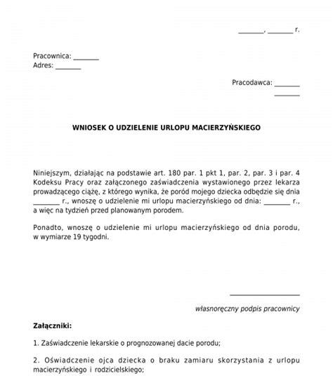 Wniosek o urlop macierzyński i rodzicielski przed i po porodzie