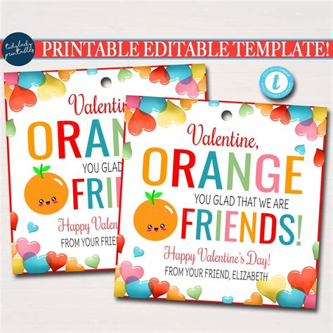 Editable Valentine Orange Tags Orange You Glad Were Friends Valentine
