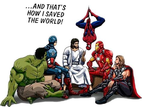 Jesus And The Avengers Crossover Jesus Cartoon Christian Jokes