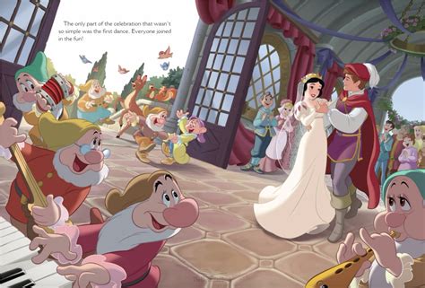 Snow White And Her Prince Sharing A Wedding Dance With Seven Dwarfs From Snow White S Royal