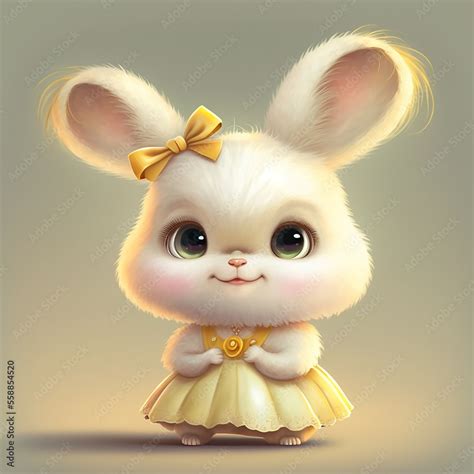 Super Cute White Bunny Cartoon Character Design In Pixar Style Bright