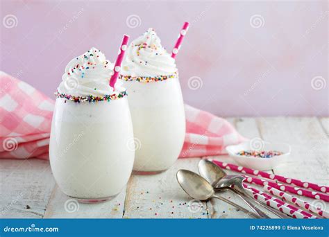 Vanilla Milkshake With Whipped Cream And Sprinkles Stock Image Image
