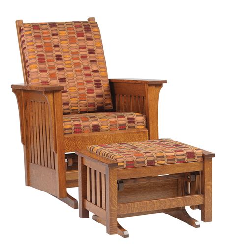 1300 Mission Glider And Mission Glider Ottoman In Red Oak With Fabric