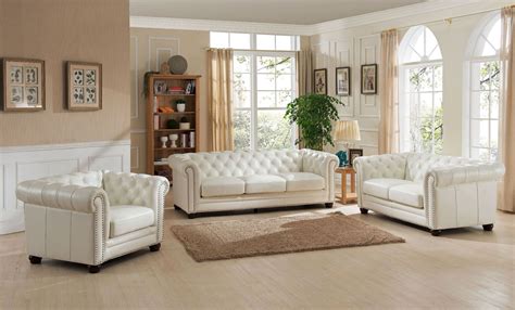 Your living room serves as your greeting to guests, welcoming them into your home. Monaco Pearl White Leather Living Room Set from Amax ...