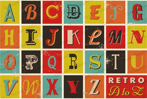 26 Colorful Retro Alphabet Geometric Letters Retro Etsy