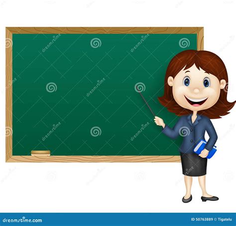 Cartoon Female Teacher Standing Next To A Blackboard Stock Vector