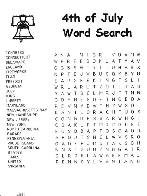 4th Of July Word Search Printable