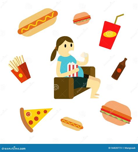 sedentary man and woman on couch watching tv phone reading lazy lifestyle cartoon vector