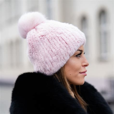 A wide variety of knit hat with pom pom options are available to you, such as material, age group, and gender. : Knit Mink Beanie Hat with Fox Pom Pom in Baby Pink ...