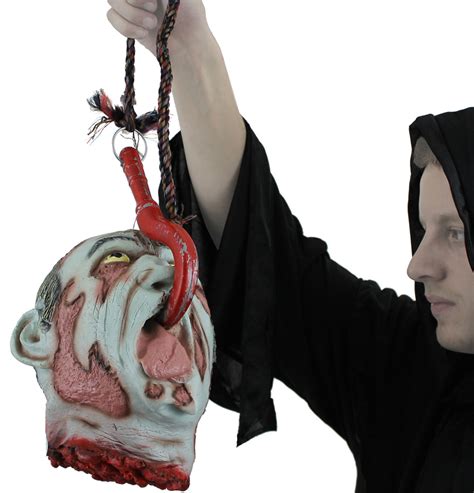 Hanging Hook Severed Head Rubber Latex Life Size Gory Halloween Prop