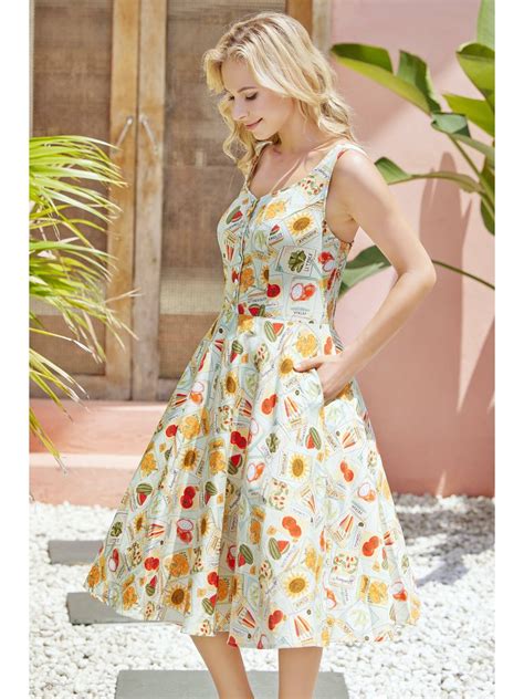 Seed Packets Print Fit And Flare Sun Dress Broadway Pinups