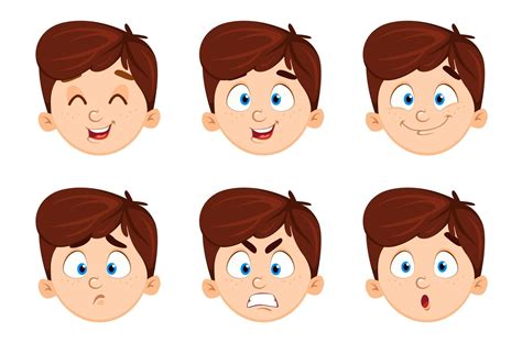 Expresiones Faciales De Niño Lindo Conjunto De Seis Emociones 2406596