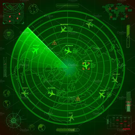 Check airport arrivals and departures status and aircraft history. Abstract military radar display ~ Illustrations ~ Creative Market