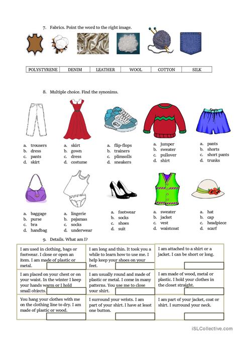 Clothes Accesories And Details 7pa English Esl Worksheets Pdf And Doc