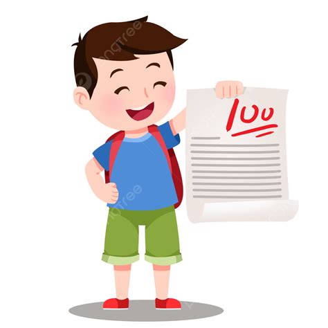 Full Marks Png Image Cartoon Boy Holding Full Mark Test Paper