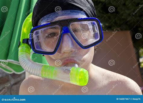 Happy Boy Is With Snorkel Stock Image Image Of Face 56007467