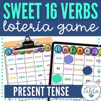 Sweet Spanish Verbs Lotería Game Present Tense PDF Printable