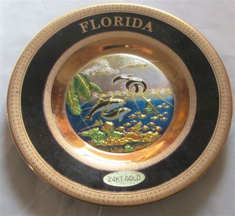 Art Of Chokin Florida Souvenir Dolphins Collector Plate 24k Gold Rimmed