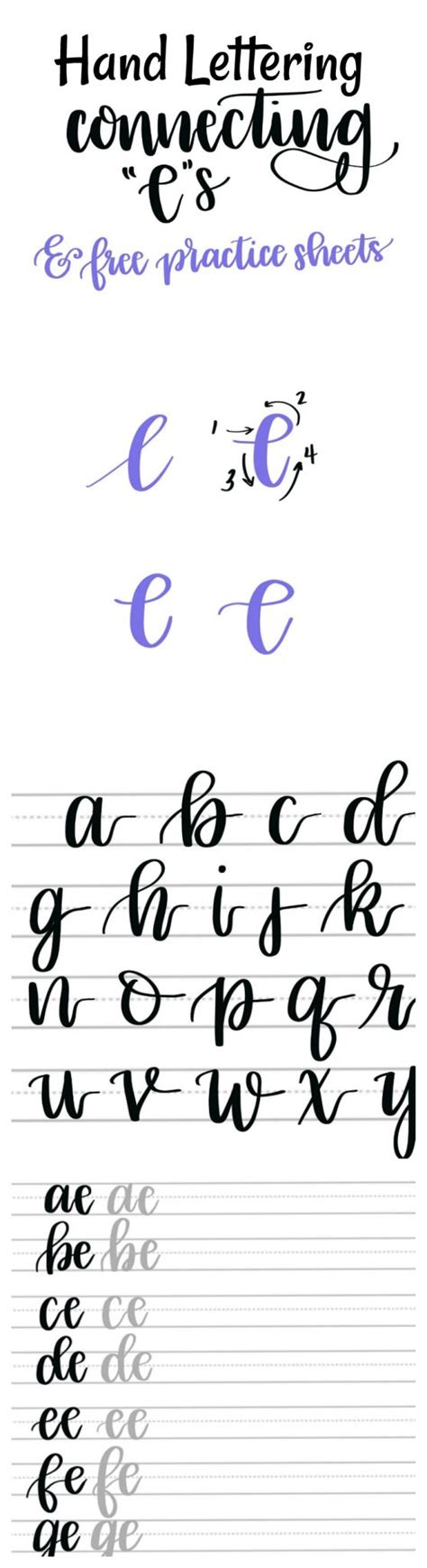 Hand Lettering Connecting E S Tutorial Free Practice Sheets Amy My