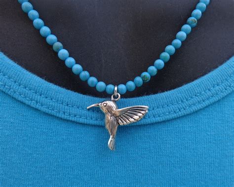Turquoise Hummingbird Necklace With Sterling Hummingbird Etsy